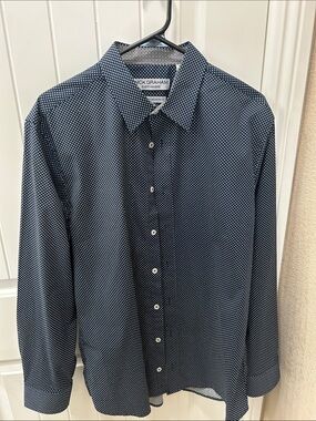Nick Graham Navy Dot-Pattern Dress Shirt